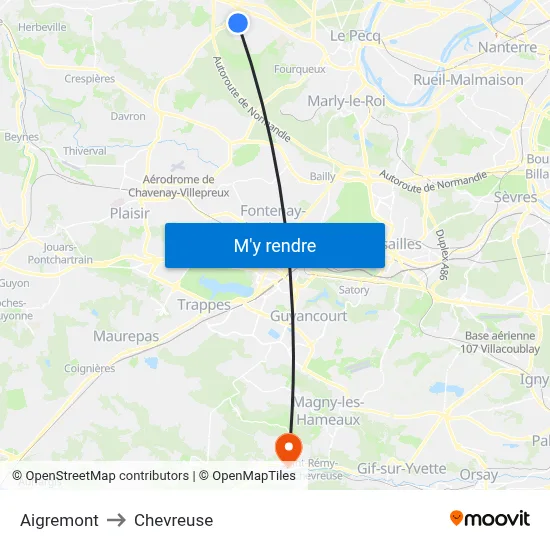 Aigremont to Chevreuse map