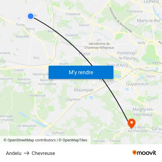 Andelu to Chevreuse map