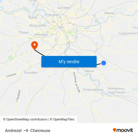 Andrezel to Chevreuse map