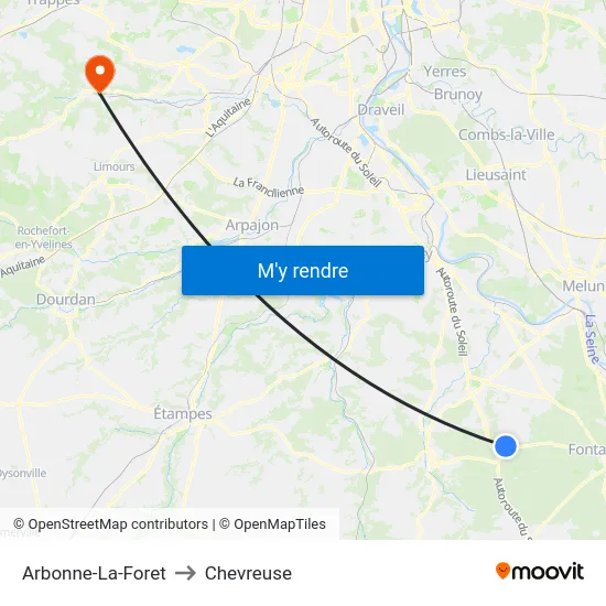 Arbonne-La-Foret to Chevreuse map