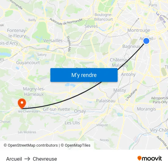 Arcueil to Chevreuse map