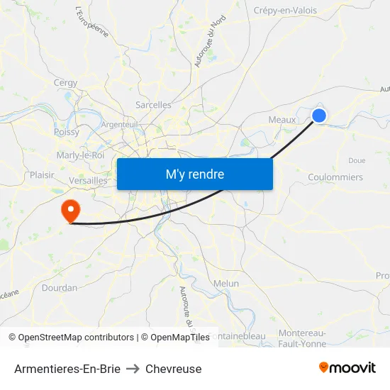 Armentieres-En-Brie to Chevreuse map