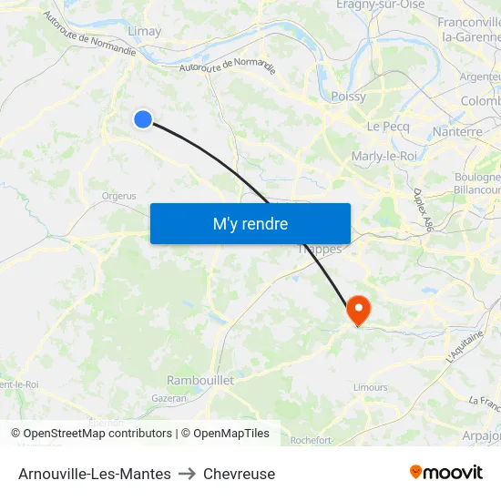 Arnouville-Les-Mantes to Chevreuse map