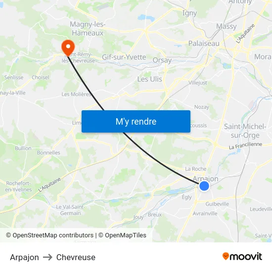 Arpajon to Chevreuse map