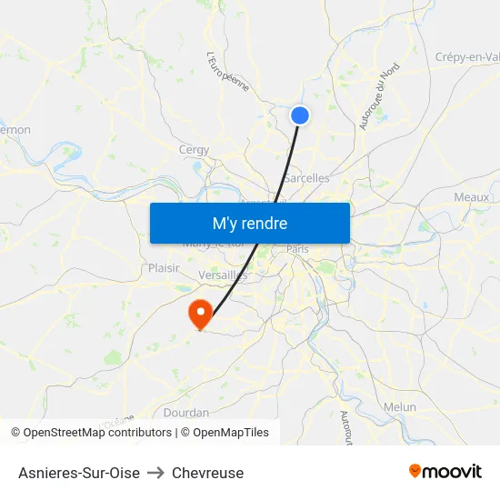 Asnieres-Sur-Oise to Chevreuse map