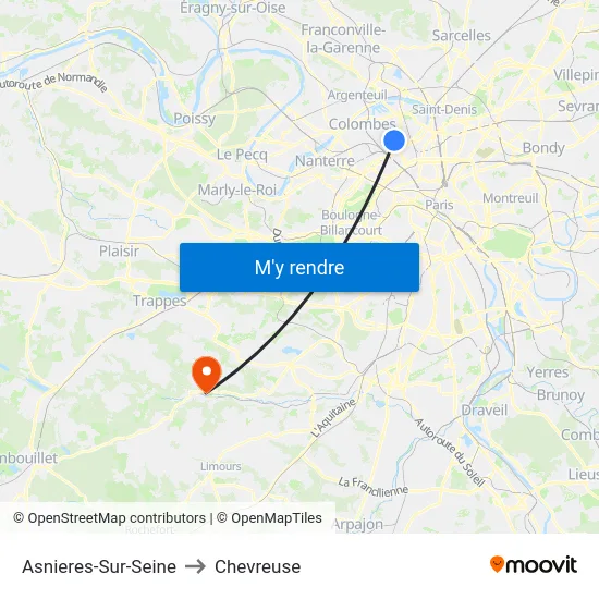 Asnieres-Sur-Seine to Chevreuse map