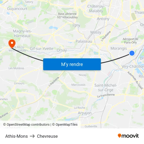 Athis-Mons to Chevreuse map