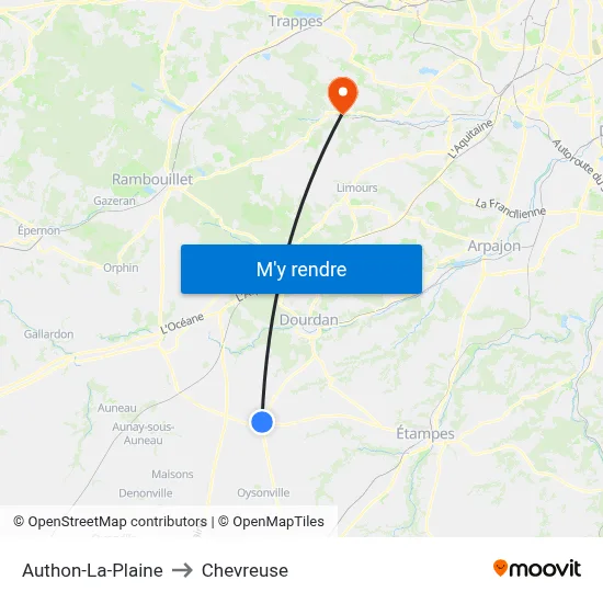 Authon-La-Plaine to Chevreuse map
