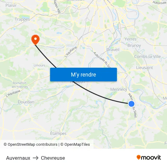 Auvernaux to Chevreuse map