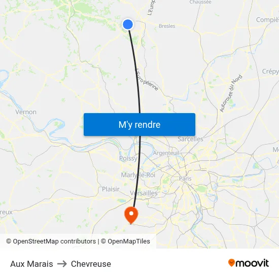 Aux Marais to Chevreuse map