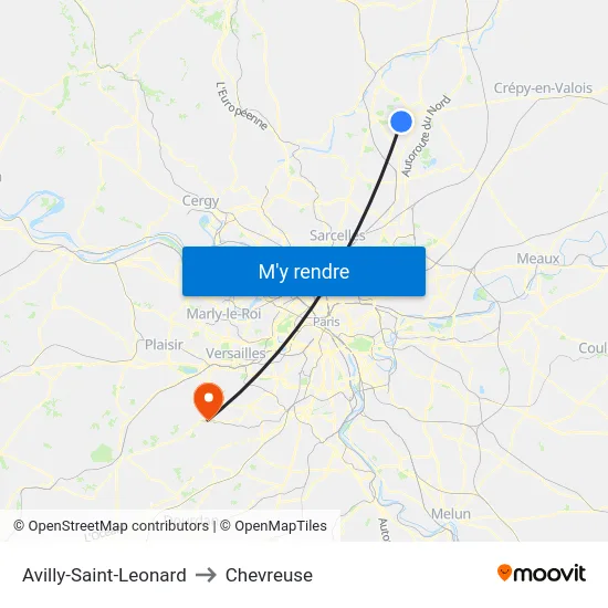 Avilly-Saint-Leonard to Chevreuse map