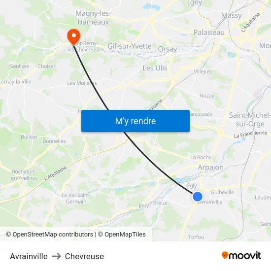 Avrainville to Chevreuse map