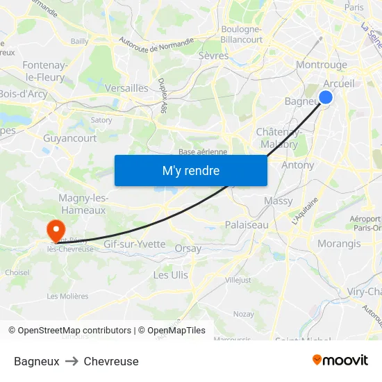 Bagneux to Chevreuse map
