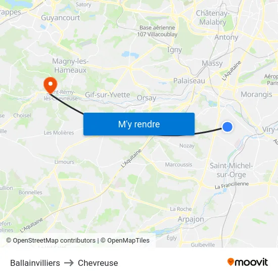 Ballainvilliers to Chevreuse map