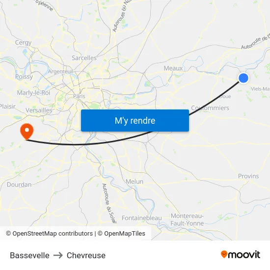 Bassevelle to Chevreuse map