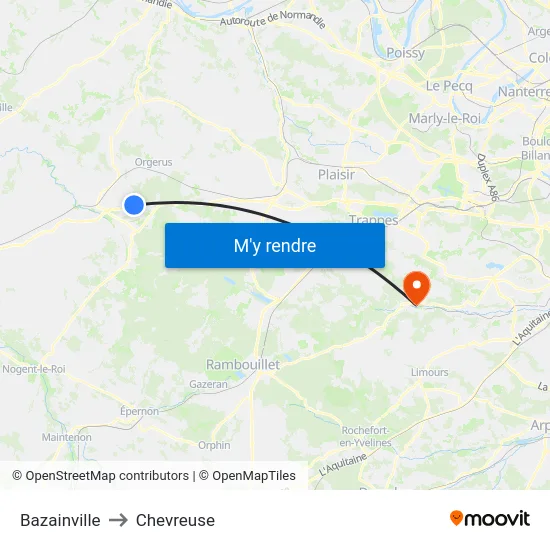 Bazainville to Chevreuse map