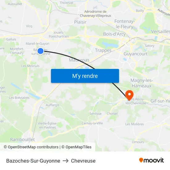 Bazoches-Sur-Guyonne to Chevreuse map