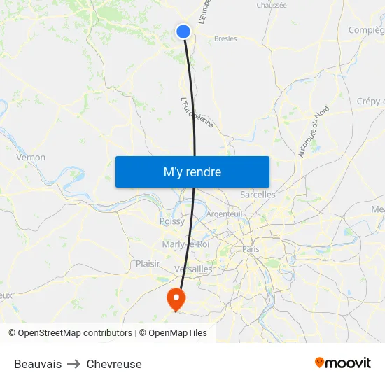 Beauvais to Chevreuse map