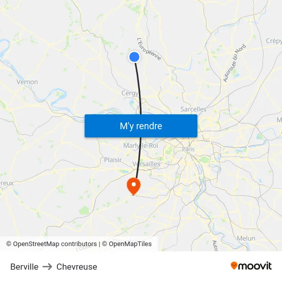 Berville to Chevreuse map