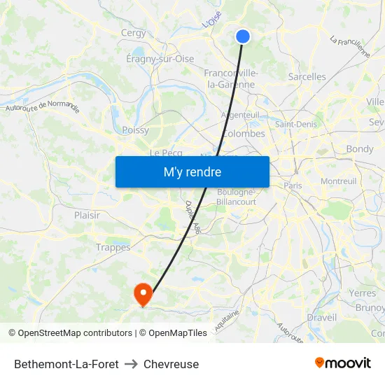 Bethemont-La-Foret to Chevreuse map