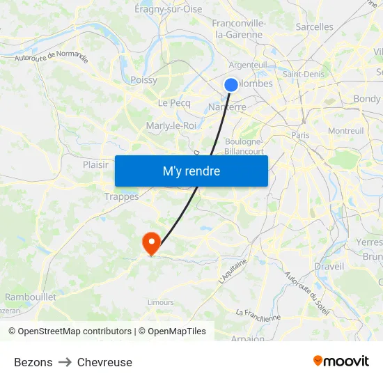 Bezons to Chevreuse map