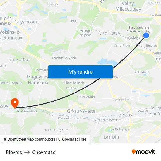 Bievres to Chevreuse map