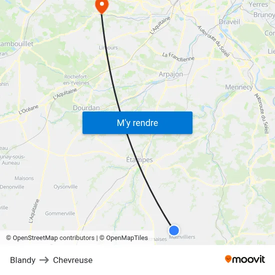 Blandy to Chevreuse map