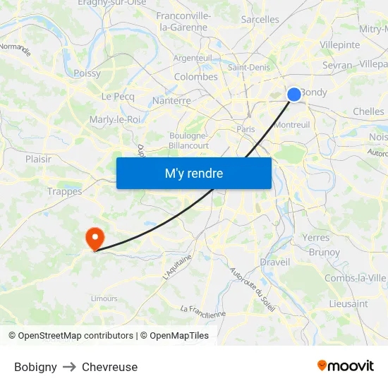 Bobigny to Chevreuse map