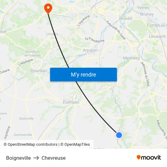 Boigneville to Chevreuse map