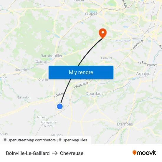 Boinville-Le-Gaillard to Chevreuse map