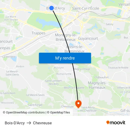 Bois-D'Arcy to Chevreuse map