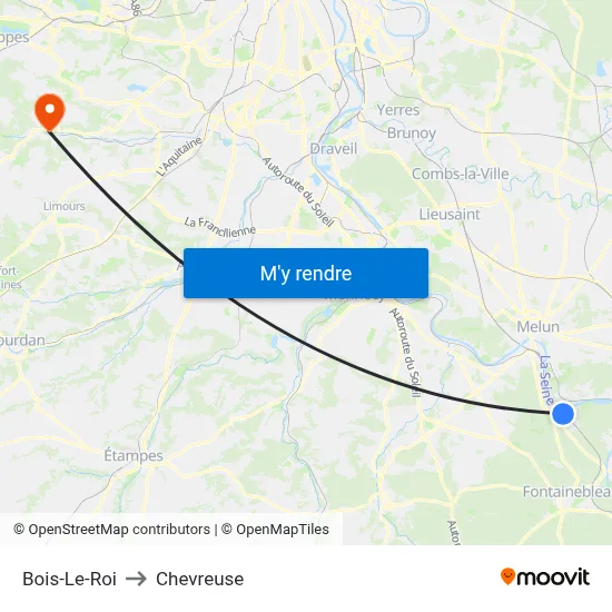 Bois-Le-Roi to Chevreuse map