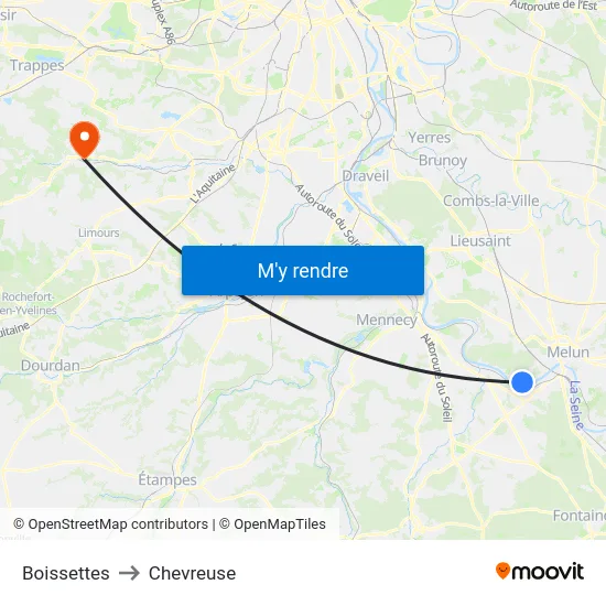 Boissettes to Chevreuse map