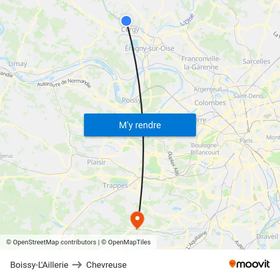 Boissy-L'Aillerie to Chevreuse map