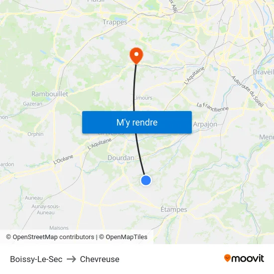 Boissy-Le-Sec to Chevreuse map