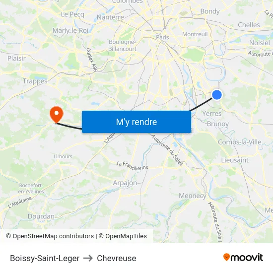 Boissy-Saint-Leger to Chevreuse map