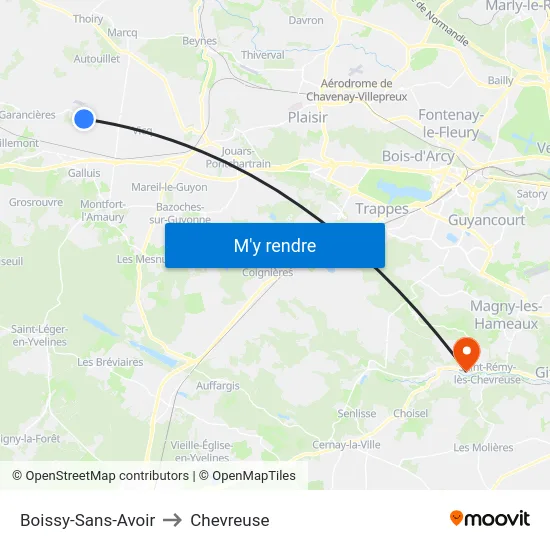 Boissy-Sans-Avoir to Chevreuse map