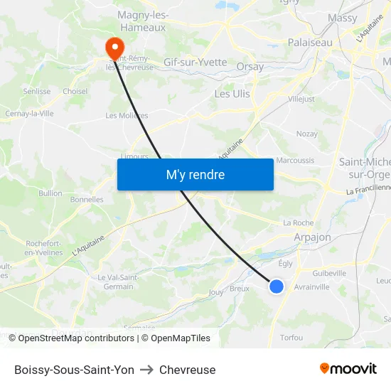 Boissy-Sous-Saint-Yon to Chevreuse map