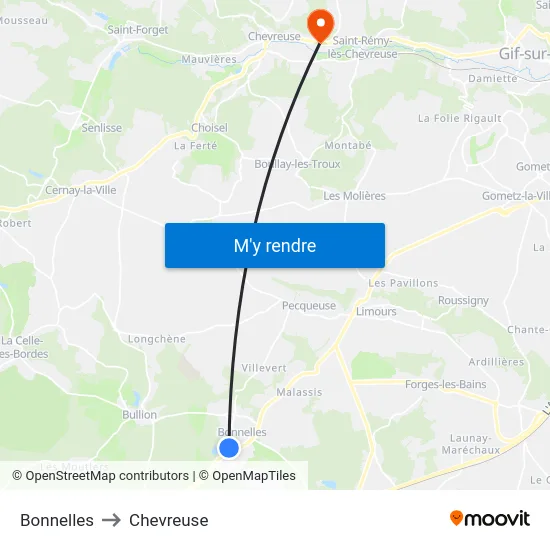 Bonnelles to Chevreuse map