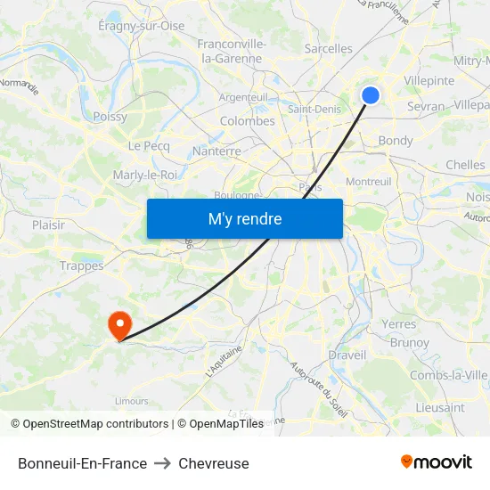 Bonneuil-En-France to Chevreuse map