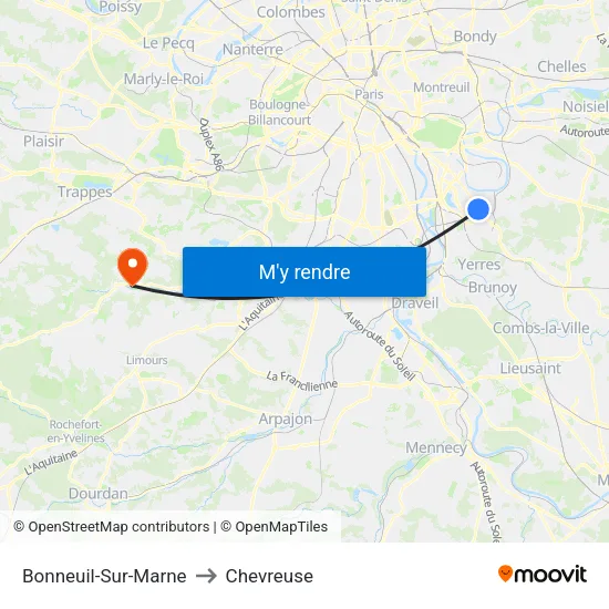 Bonneuil-Sur-Marne to Chevreuse map