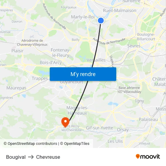 Bougival to Chevreuse map