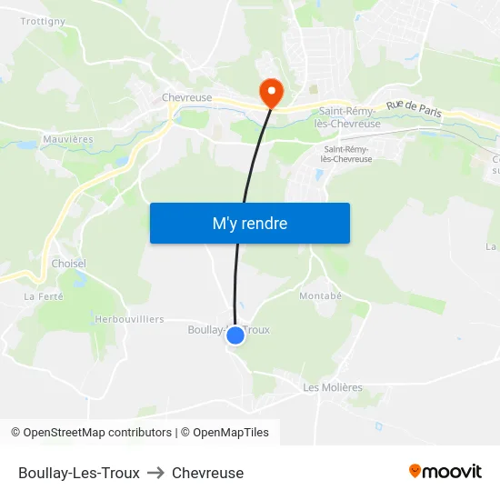 Boullay-Les-Troux to Chevreuse map