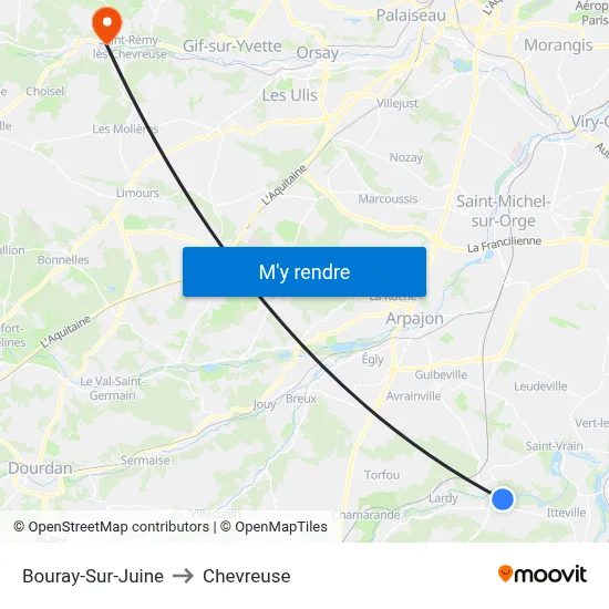 Bouray-Sur-Juine to Chevreuse map