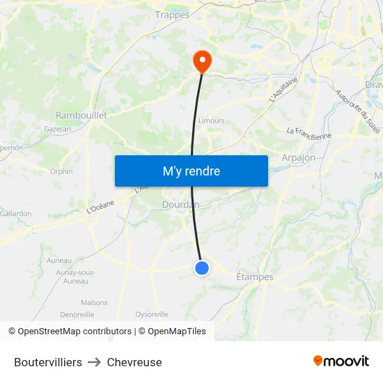 Boutervilliers to Chevreuse map