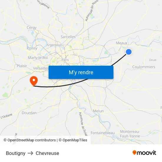 Boutigny to Chevreuse map