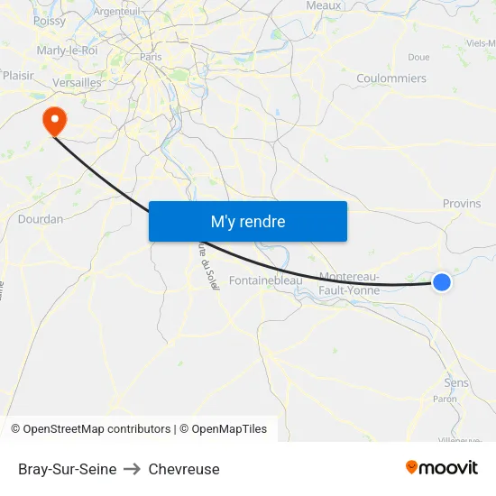 Bray-Sur-Seine to Chevreuse map