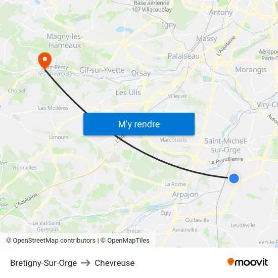 Bretigny-Sur-Orge to Chevreuse map