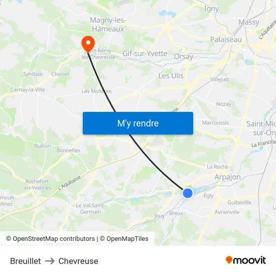 Breuillet to Chevreuse map