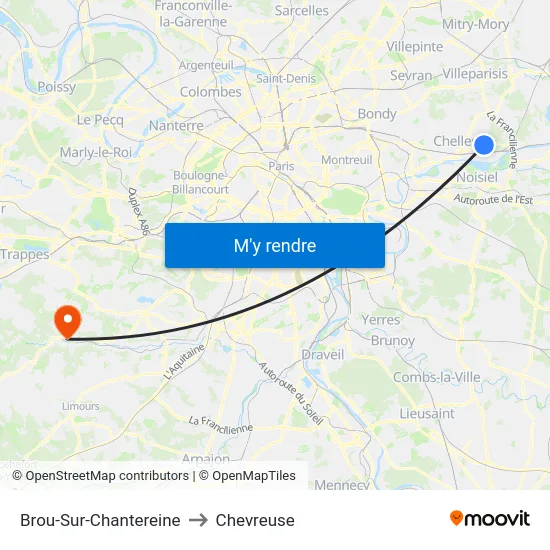 Brou-Sur-Chantereine to Chevreuse map